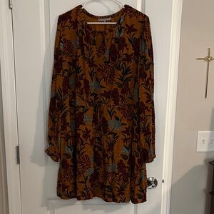 Daniel Rainn Mustard and Burgundy Floral Long Sleeve Dress